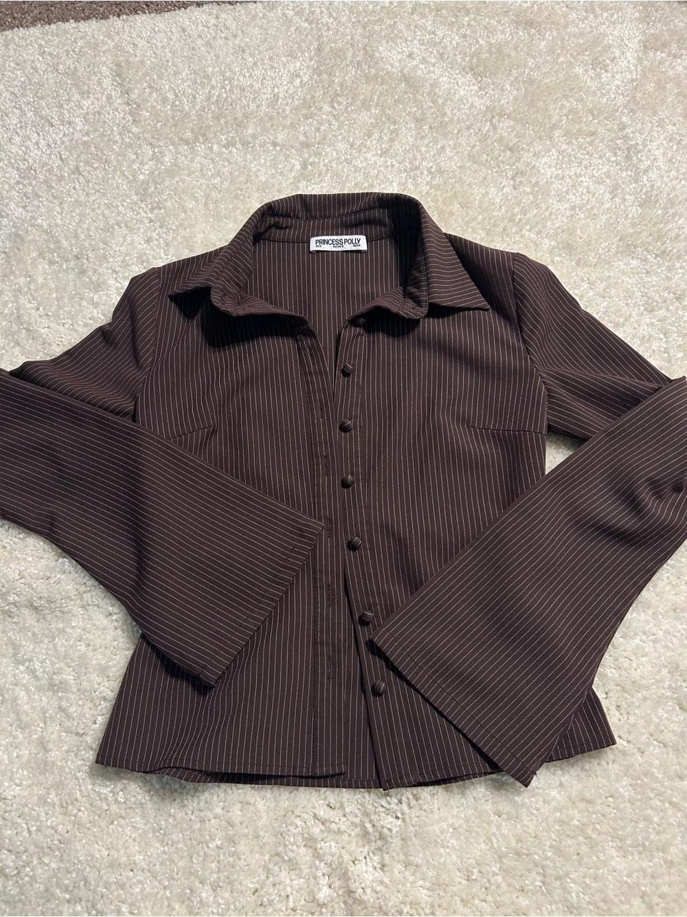 Princess Polly Chocolate Brown Pinstripe Button-Up Shirt women’s 2